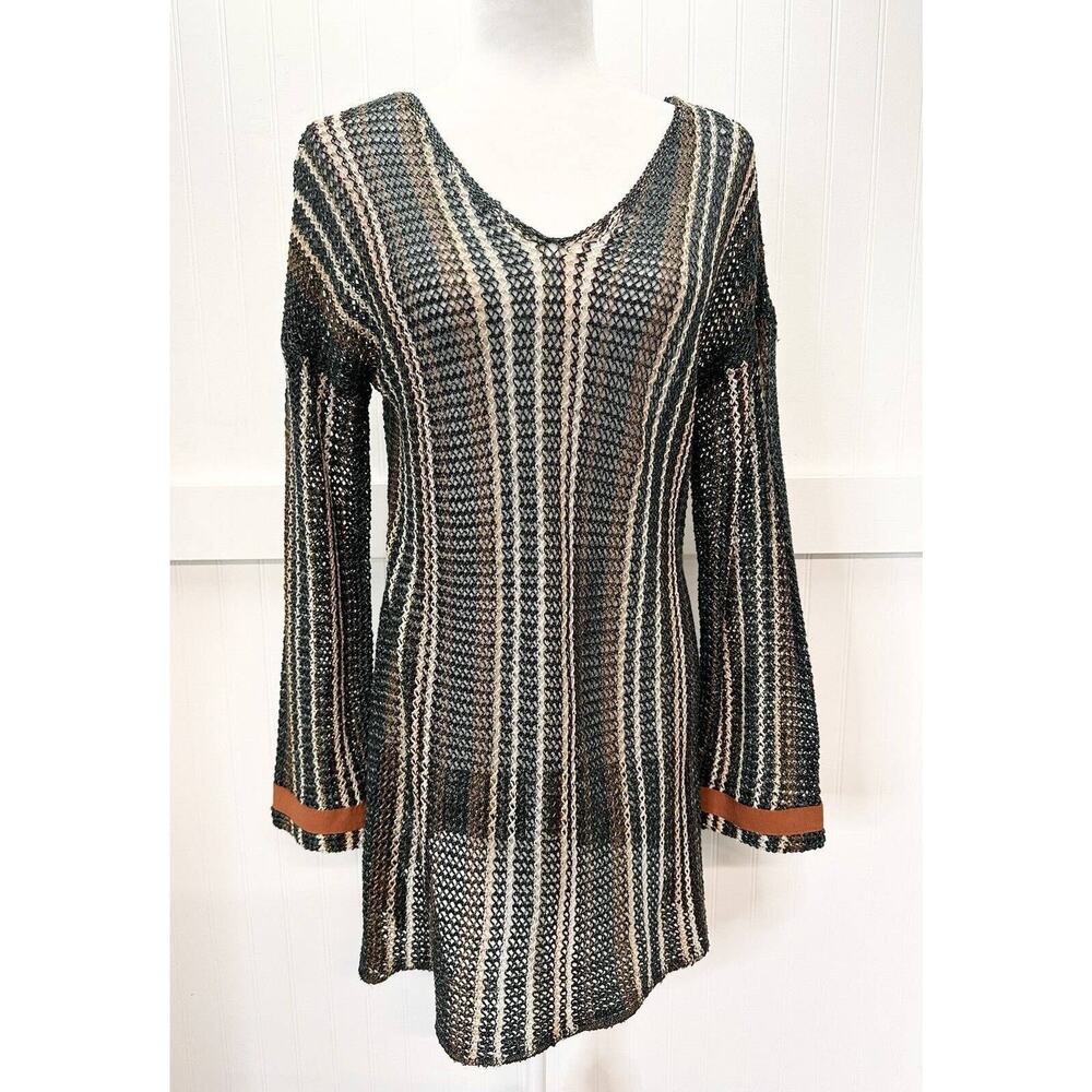 Soft Surroundings Tunic Sweater Sz Medium Open Knit Netting Beach Pullover NEW